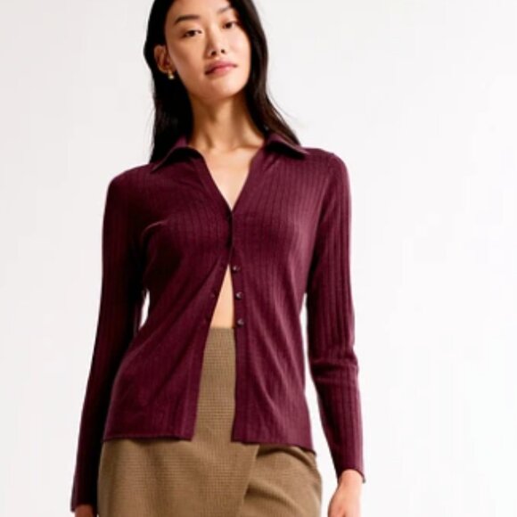 Abercrombie Women's Merino Wool Slim Collared Top - Picture 1 of 2
